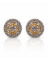 Pair of 9ct yellow gold round diamond halo stud earrings with 4-claw centres