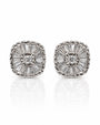 Cluster stud earring in 10ct white gold with round diamond and baguette sunburst