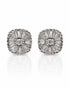 Cluster stud earring in 10ct white gold with round diamond and baguette sunburst