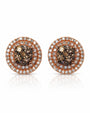 Rose gold stud earring with cognac diamond cluster and white diamond double halo