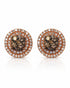 Rose gold stud earring with cognac diamond cluster and white diamond double halo