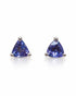 Pair of 9ct white gold stud earrings with trillion tanzanites in three-claw settings