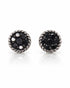 Pair of 9ct white gold round cluster stud earrings with black diamonds and rope-twist border