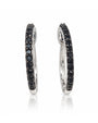 Pair of 9ct white gold huggie earrings with a pavé row of black diamonds
