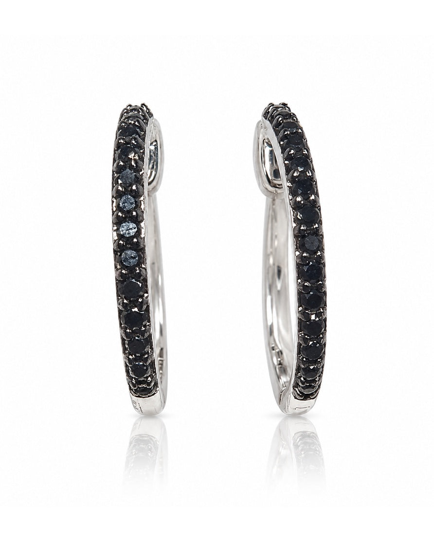 Pair of 9ct white gold huggie earrings with a pavé row of black diamonds