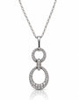 9ct White Gold pendant with two linked pavé diamond circles on fine oval-link chain