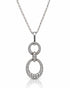 9ct White Gold pendant with two linked pavé diamond circles on fine oval-link chain