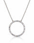 9ct white gold open circle pendant with baguette and round diamonds on fine cable chain