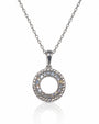 9ct white gold circle of life pendant with grain-set round diamonds on fine trace chain
