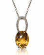 9ct White Gold pendant with oval citrine hanging from a pavé-set open bail on a rolo chain