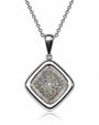 9ct white gold pavé diamond square pendant set on point with fine 45cm chain