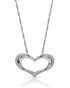 9ct white gold open heart pendant with pavé diamonds on a twisted chain