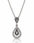 9ct white gold pear drop pendant with white and black pavé diamonds on trace chain