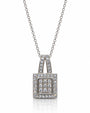 9ct white gold square diamond cluster halo pendant on a 45cm cable-link chain
