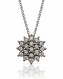 9ct White Gold diamond cluster pendant with starburst flower design on cable chain
