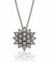 9ct White Gold diamond cluster pendant with starburst flower design on cable chain