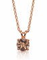 Round morganite solitaire pendant in 9ct rose gold with four ball-tipped claws on twisted curb chain