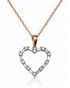 9ct rose gold open heart pendant with alternating round and baguette diamonds on a fine trace chain