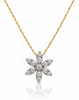 9ct yellow gold six-petal flower pendant with round diamonds on a twisted singapore chain