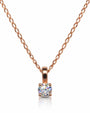9ct rose gold solitaire pendant with round diamond in four claws on curb chain