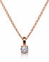 9ct rose gold solitaire pendant with round diamond in four claws on curb chain