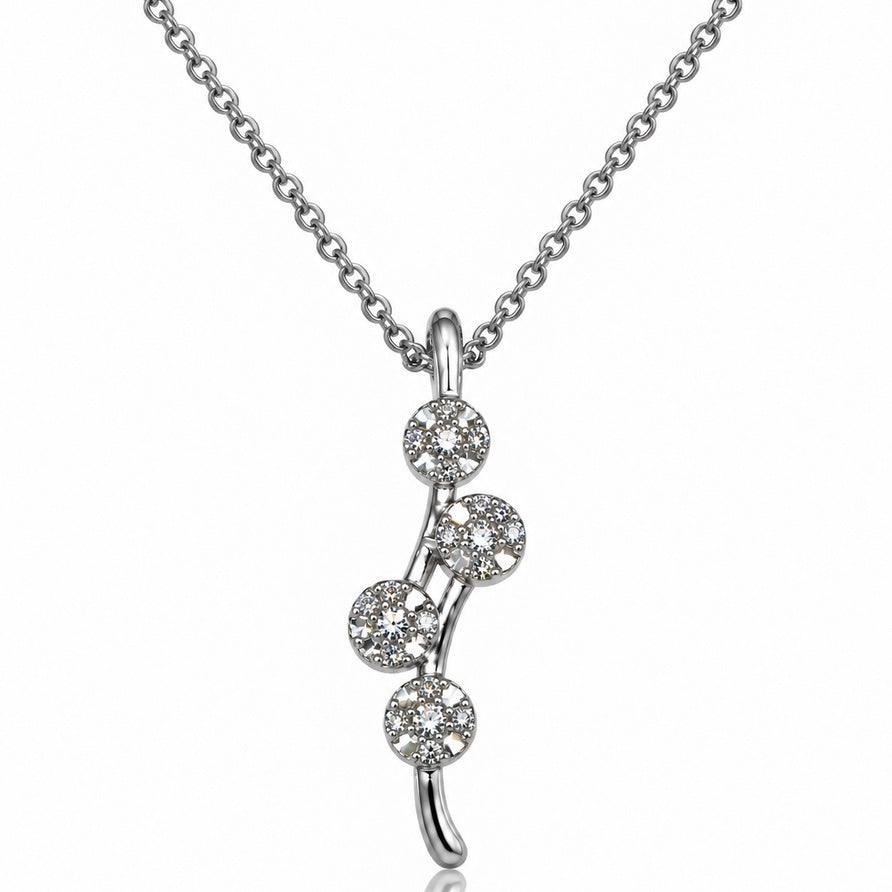 9ct white gold cluster pendant with four illusion-set discs on fine 45cm cable chain