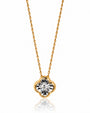 9ct yellow gold four-leaf clover pendant with bezel-set round diamond on fine trace chain