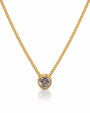 9ct yellow gold bezel solitaire pendant with round diamond on fine curb chain
