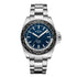 Rotary Henley WorldTimer GB05370/88 quartz watch with blue sunray dial, bi-directional world time bezel, and stainless steel bracelet on white background