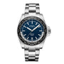 Rotary Henley WorldTimer GB05370/88 quartz watch with blue sunray dial, bi-directional world time bezel, and stainless steel bracelet on white background