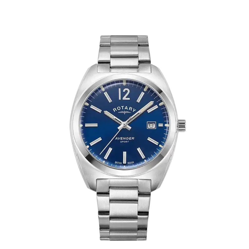 Rotary Avenger Sport GB05480/05 quartz watch with blue sunray dial and stainless steel bracelet on white background