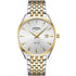 Rotary Ultra Slim GB08011/02 two-tone quartz watch with silver guilloché dial, 38mm stainless steel case, yellow gold PVD bezel, and integrated five-link bracelet