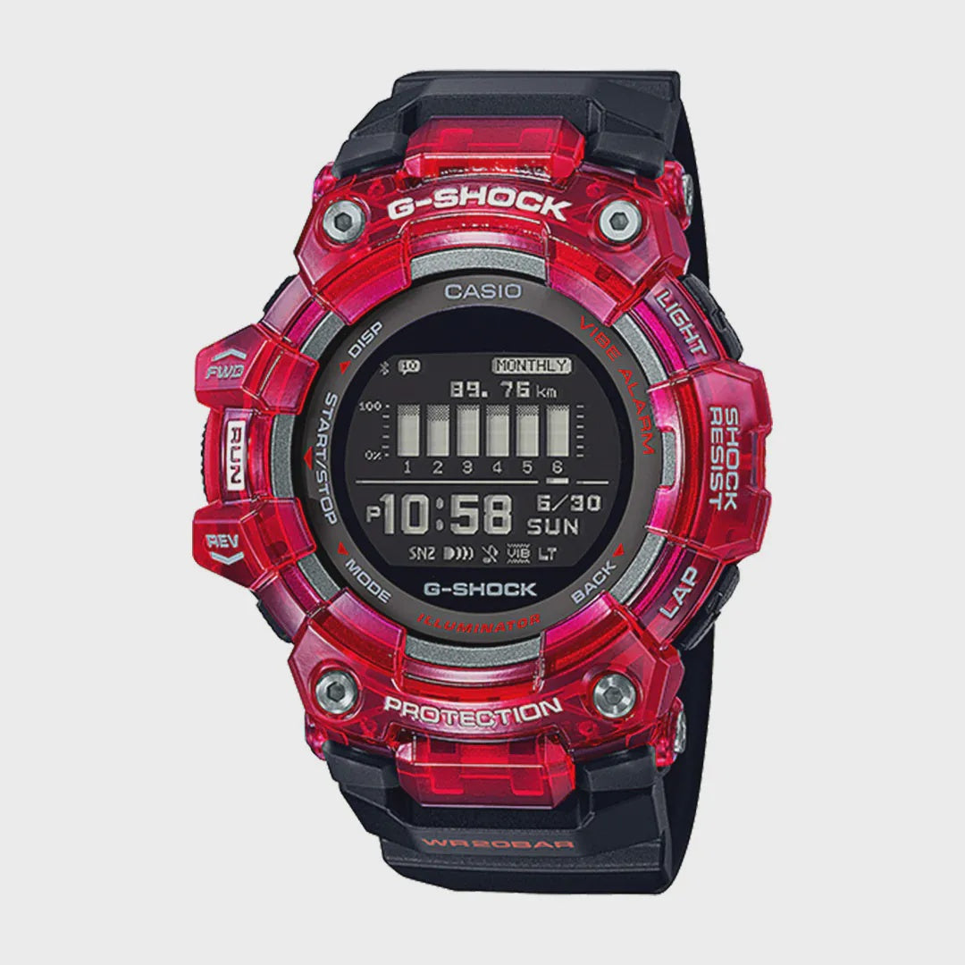 Casio G-SHOCK GBD 100SM-4A1 digital watch with round resin case and resin strap