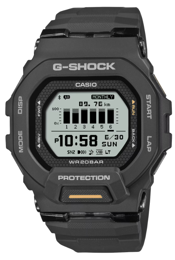 Casio G-Shock GBD-200-1A1DR black resin digital fitness watch with Bluetooth connectivity and activity tracker display