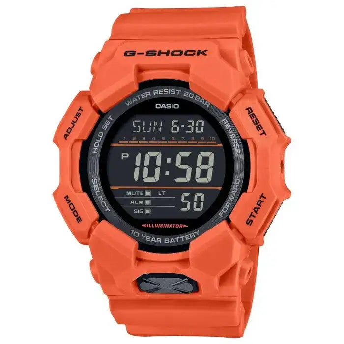 Casio G-Shock GD-010-4DR orange resin digital watch with black dial and shock resistant case