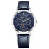 Rotary Windsor GS05425/05 moonphase quartz watch with deep blue guilloché dial, stainless steel case, and navy leather strap