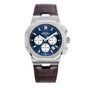 Rotary Regent GS05450/05 quartz chronograph watch with blue sunray dial, 40mm stainless steel case, and brown leather strap