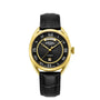 Rotary Canterbury Day-Date Quartz Watch with Black Guilloché Dial and Gold PVD Case on Black Leather Strap