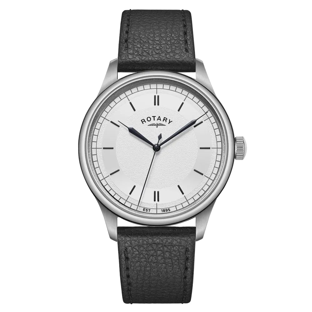 Rotary Heritage watch with silver sector dial, blued hands and leather strap