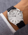 Rotary Ultra Slim Quartz Silver Guilloché Dial Black Leather Watch (GS08010/01)