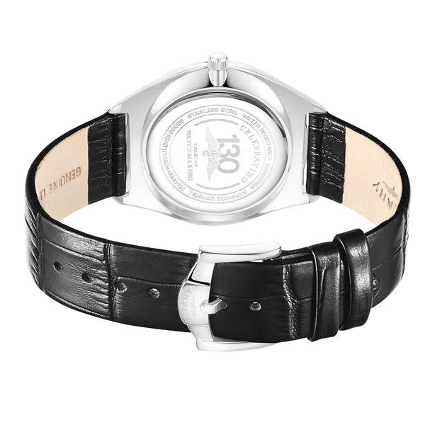Rotary Ultra Slim Quartz Silver Guilloché Dial Black Leather Watch (GS08010/01)