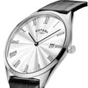 Rotary Ultra Slim Quartz Silver Guilloché Dial Black Leather Watch (GS08010/01)