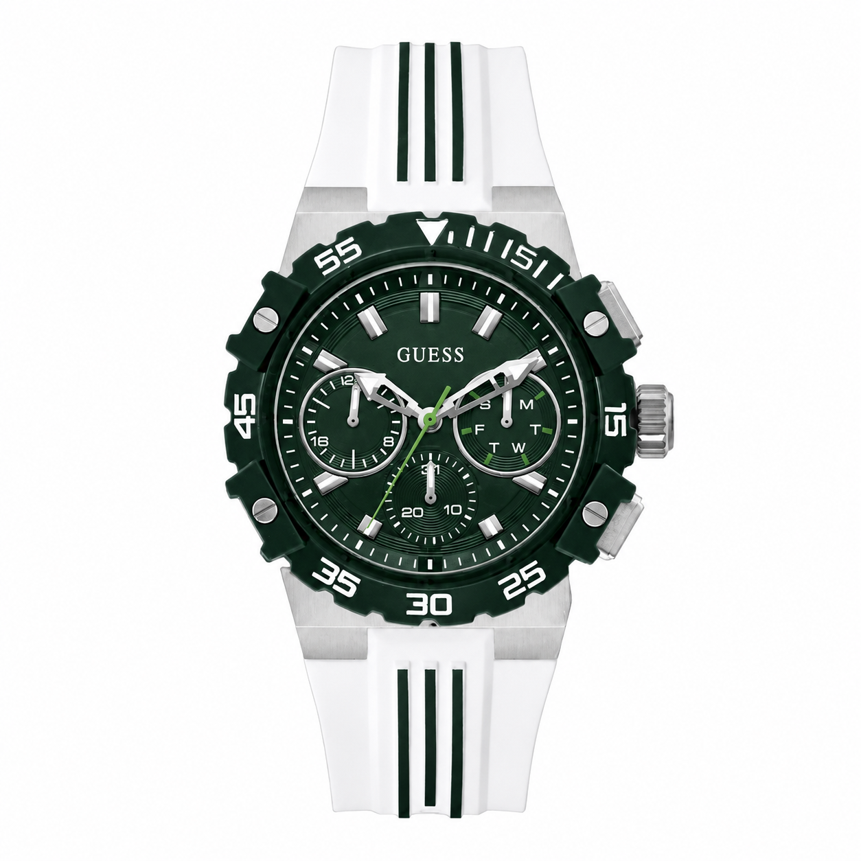 Guess Sport Multifunction Quartz Green Dial Silicone Strap Watch (GW1059G1)