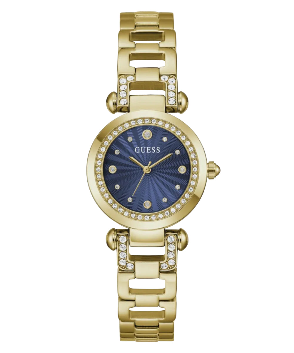 Guess Ginger GW0869L6 ladies watch with blue sunray dial, gold-plated stainless steel case and bracelet, crystal-set bezel and links