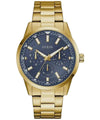 Guess GW0963G2 mens multi-function watch with 44mm gold-tone stainless steel case and textured blue dial with day-date sub-dials