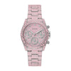 Guess GW0986L1 pink chronograph watch with 38mm round case, multi-function dial, and pink stainless steel bracelet