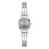 Guess GW1083L1 ladies quartz watch with gradient teal dial, crystal bezel, and stainless steel bangle bracelet