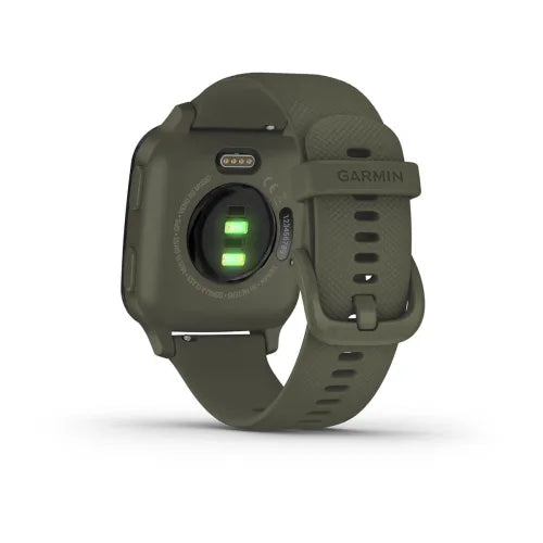 Venu® Sq – Music Edition, Slate Aluminium Bezel with Moss Case and Silicone Band