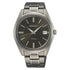 Seiko SUR375P1 Essentials titanium quartz watch with black sunray dial, sapphire crystal, date window, and integrated titanium bracelet
