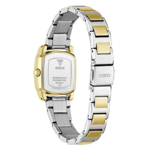 Guess Swirl Quartz Silver Sunray Dial Rectangular Two-Tone Watch (GW1096L3)